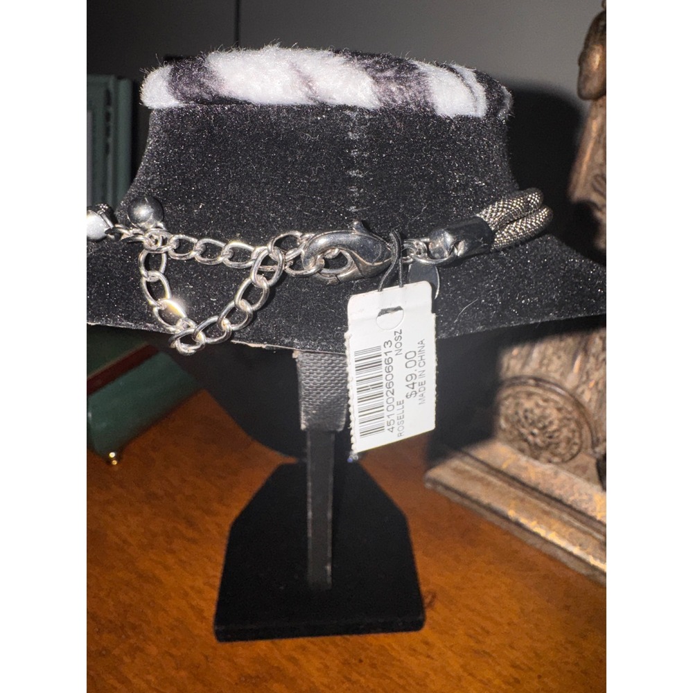 Chicos Silver Tone Mesh Double Strand Necklace with Rhinestone Charms - Picture 8 of 8